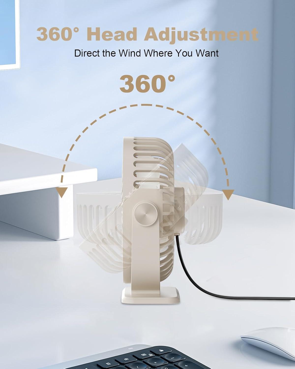 imageTriPole Desk Fan USB Powered Small Portable Fan 3 Speeds Adjustable Strong Breeze Mini Personal Fans 360 Rotation Quiet Plug In USB Fans for Desktop Bedroom Office Table Travel Black 49ft CableBeige