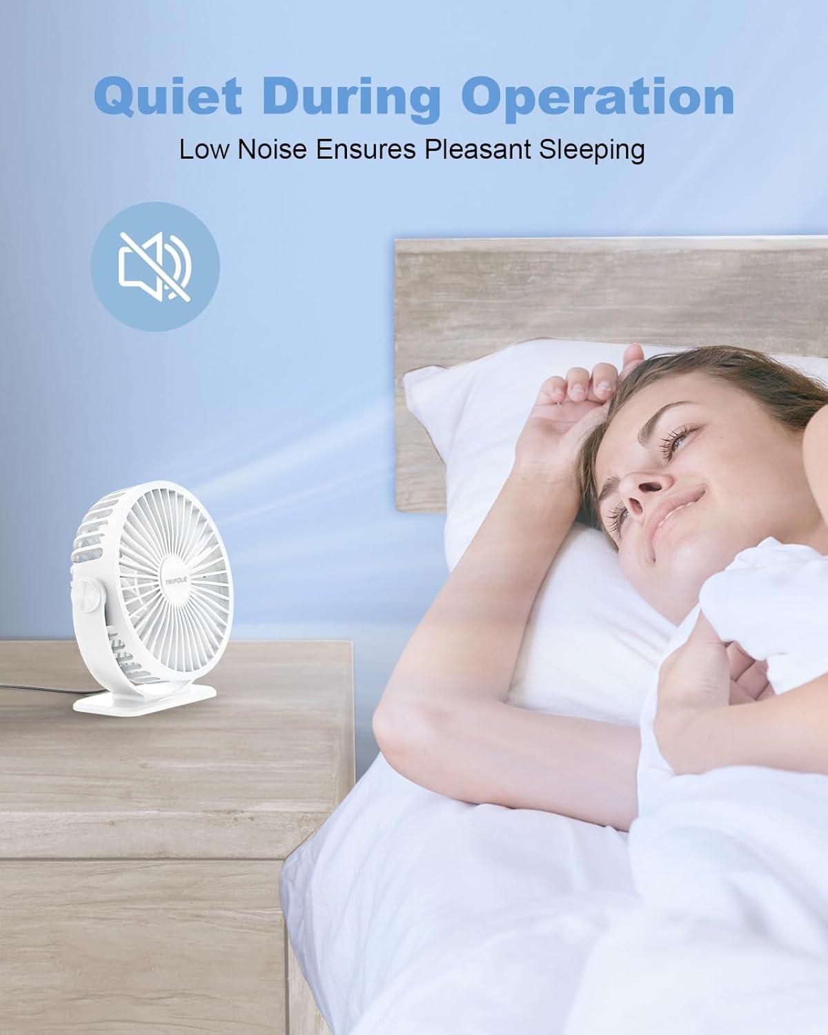 imageTriPole Desk Fan USB Powered Small Portable Fan 3 Speeds Adjustable Strong Breeze Mini Personal Fans 360 Rotation Quiet Plug In USB Fans for Desktop Bedroom Office Table Travel Black 49ft CableWhite