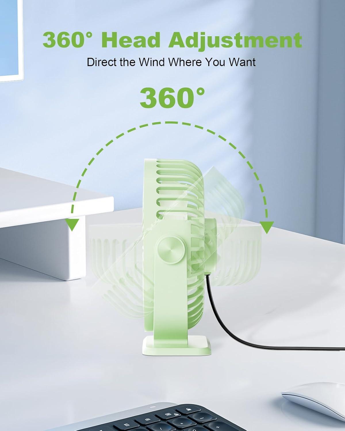 imageTriPole Desk Fan USB Powered Small Portable Fan 3 Speeds Adjustable Strong Breeze Mini Personal Fans 360 Rotation Quiet Plug In USB Fans for Desktop Bedroom Office Table Travel Black 49ft CableGreen
