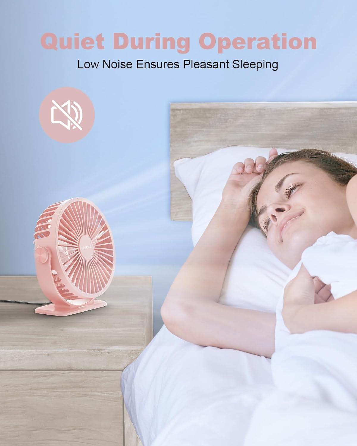 imageTriPole Desk Fan USB Powered Small Portable Fan 3 Speeds Adjustable Strong Breeze Mini Personal Fans 360 Rotation Quiet Plug In USB Fans for Desktop Bedroom Office Table Travel Black 49ft CablePink