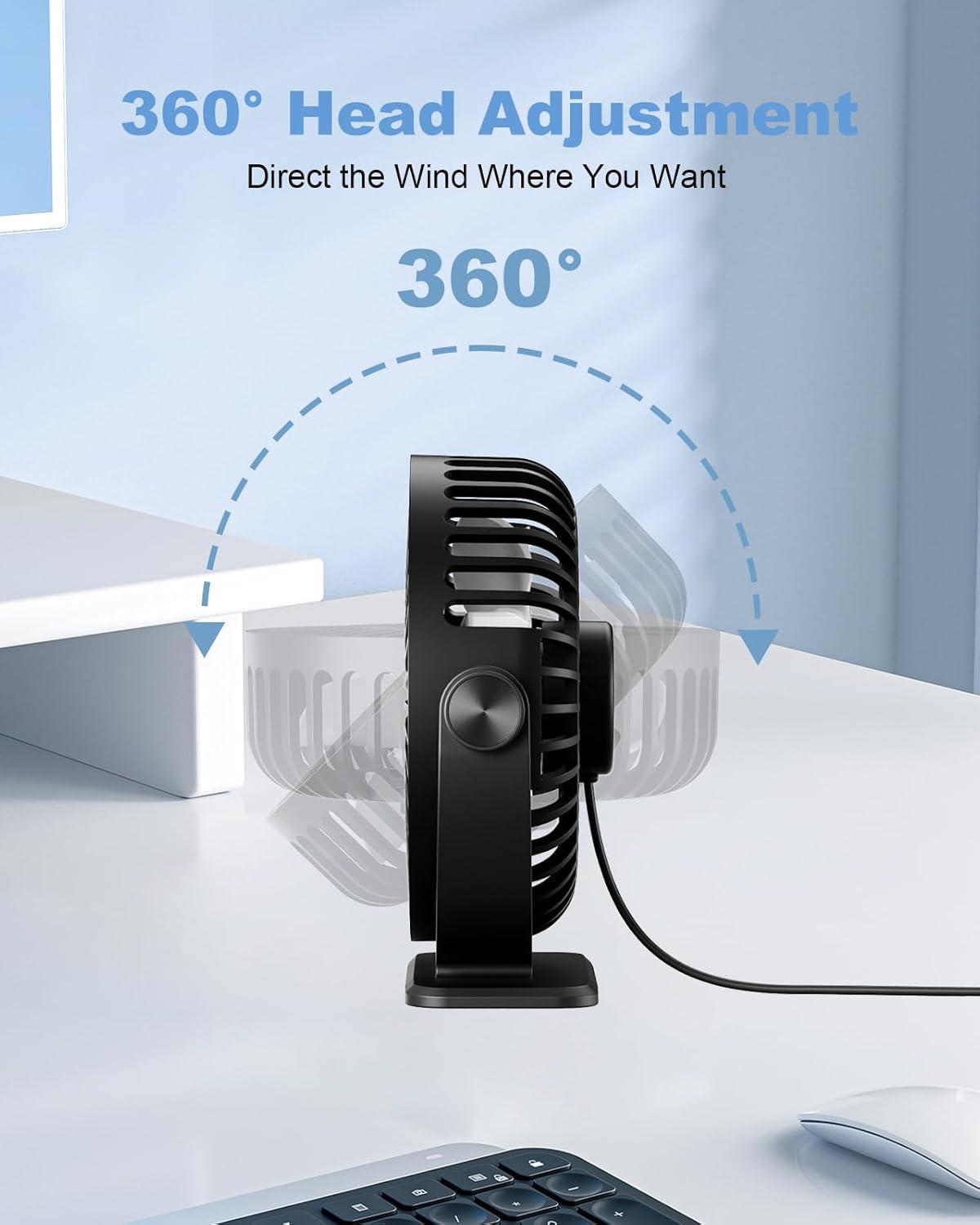 imageTriPole Desk Fan USB Powered Small Portable Fan 3 Speeds Adjustable Strong Breeze Mini Personal Fans 360 Rotation Quiet Plug In USB Fans for Desktop Bedroom Office Table Travel Black 49ft CableBlack Black