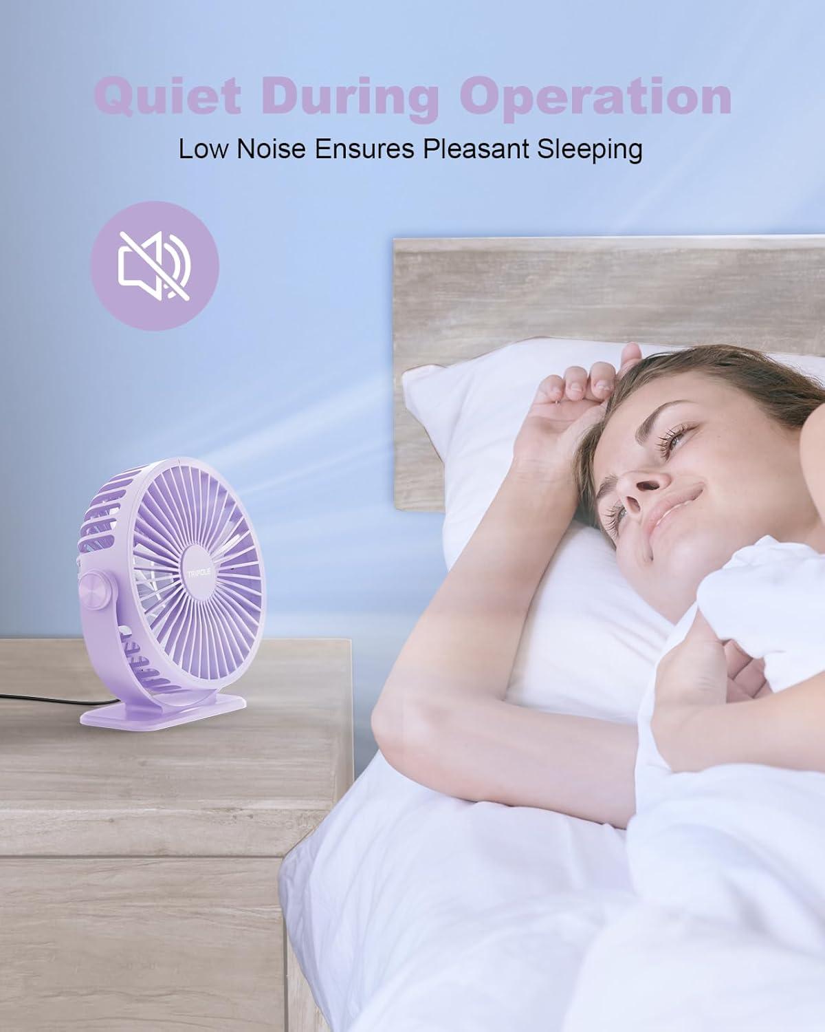 imageTriPole Desk Fan USB Powered Small Portable Fan 3 Speeds Adjustable Strong Breeze Mini Personal Fans 360 Rotation Quiet Plug In USB Fans for Desktop Bedroom Office Table Travel Black 49ft CablePurple