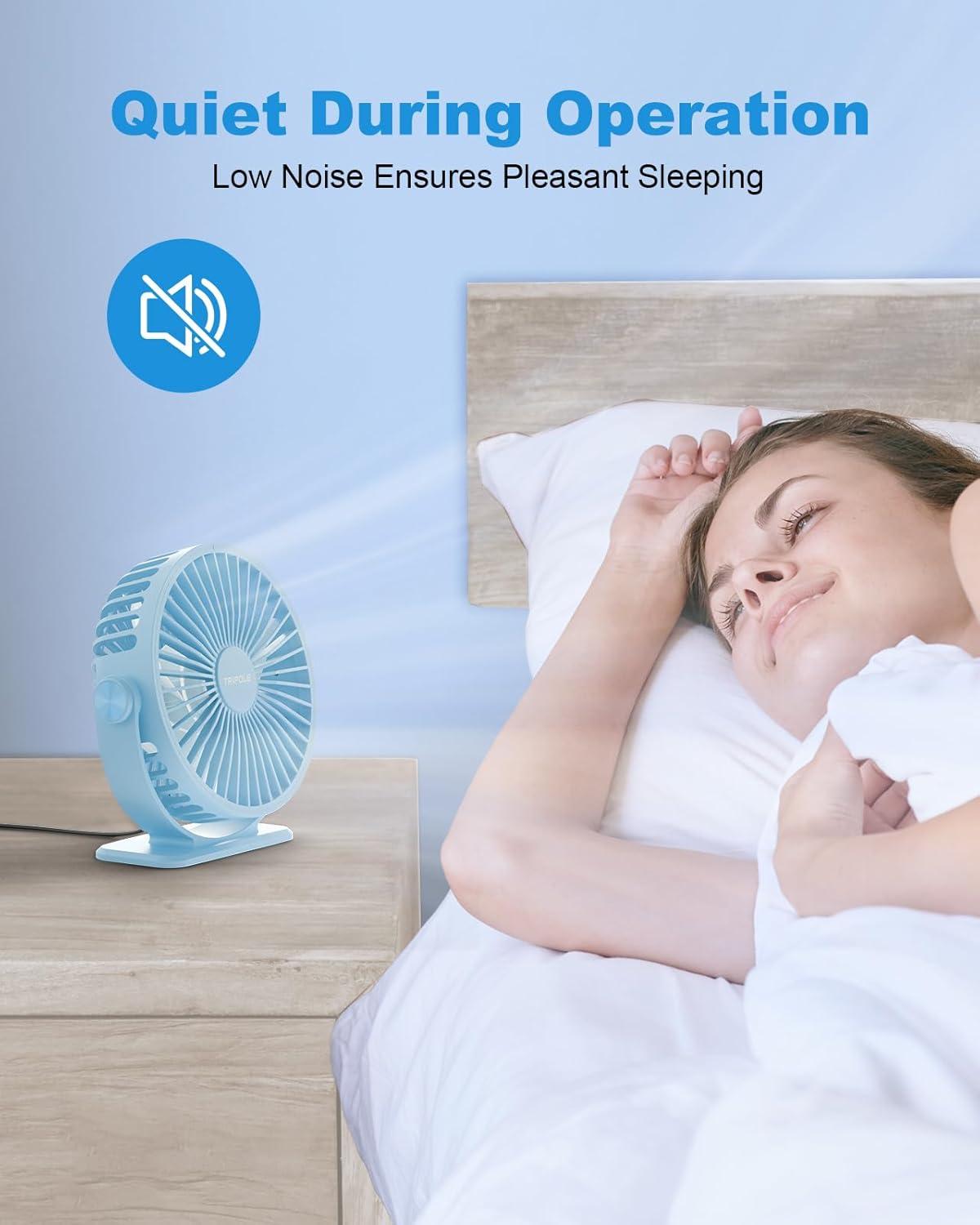 imageTriPole Desk Fan USB Powered Small Portable Fan 3 Speeds Adjustable Strong Breeze Mini Personal Fans 360 Rotation Quiet Plug In USB Fans for Desktop Bedroom Office Table Travel Black 49ft CableBlue