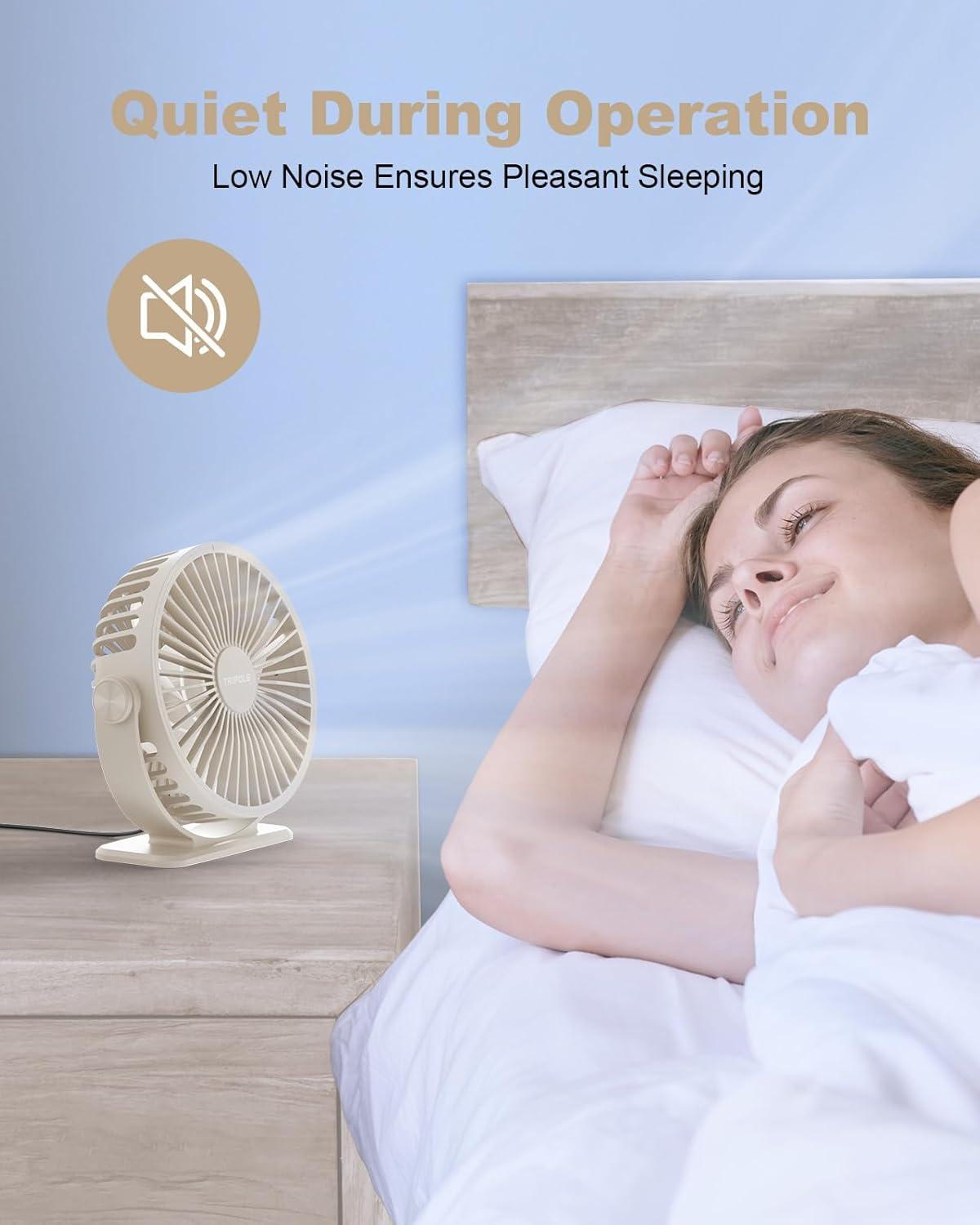 imageTriPole Desk Fan USB Powered Small Portable Fan 3 Speeds Adjustable Strong Breeze Mini Personal Fans 360 Rotation Quiet Plug In USB Fans for Desktop Bedroom Office Table Travel Black 49ft CableBeige