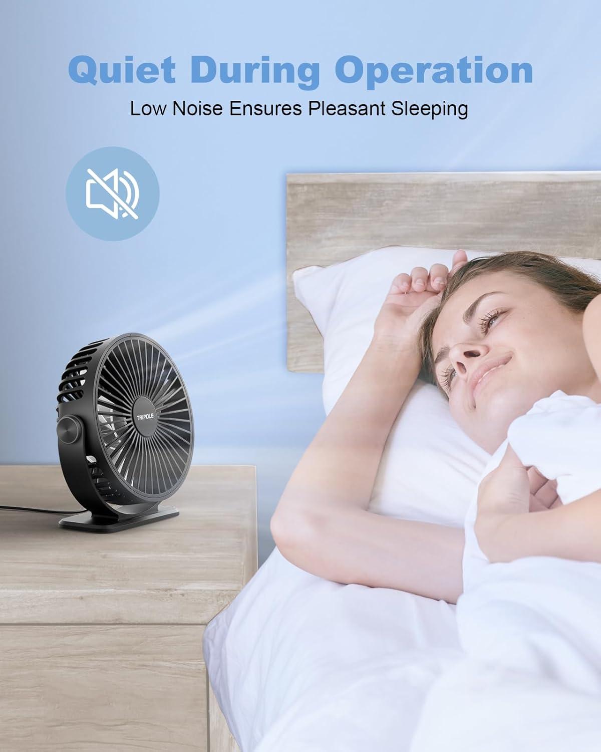 imageTriPole Desk Fan USB Powered Small Portable Fan 3 Speeds Adjustable Strong Breeze Mini Personal Fans 360 Rotation Quiet Plug In USB Fans for Desktop Bedroom Office Table Travel Black 49ft CableBlack Black