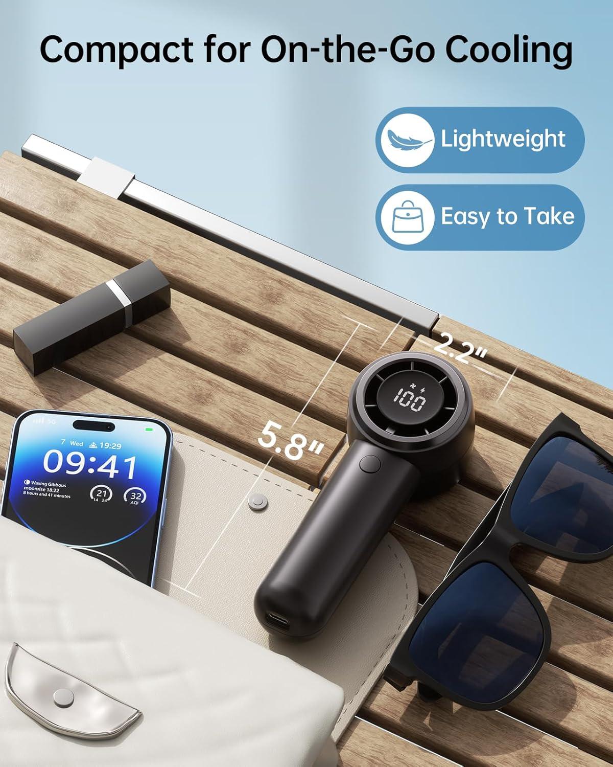 imageTriPole Handheld Portable Fan with LED Display 4000mAh Rechargeable Battery 15200RPM High Speed Airflow Small Personal Hand Held Mini Turbo Fan for Outdoor Trip Beach Camping Walk Travel Essential