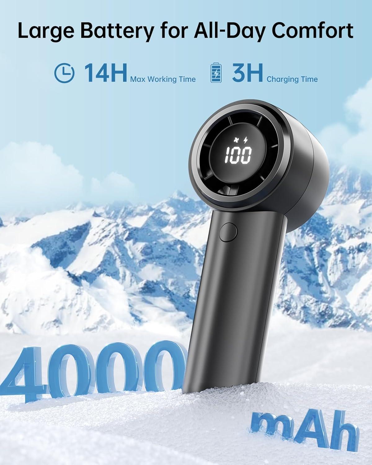 imageTriPole Handheld Portable Fan with LED Display 4000mAh Rechargeable Battery 15200RPM High Speed Airflow Small Personal Hand Held Mini Turbo Fan for Outdoor Trip Beach Camping Walk Travel Essential