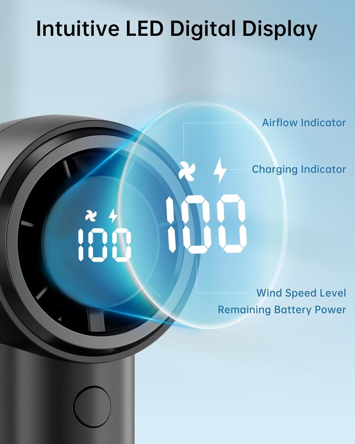 imageTriPole Handheld Portable Fan with LED Display 4000mAh Rechargeable Battery 15200RPM High Speed Airflow Small Personal Hand Held Mini Turbo Fan for Outdoor Trip Beach Camping Walk Travel Essential