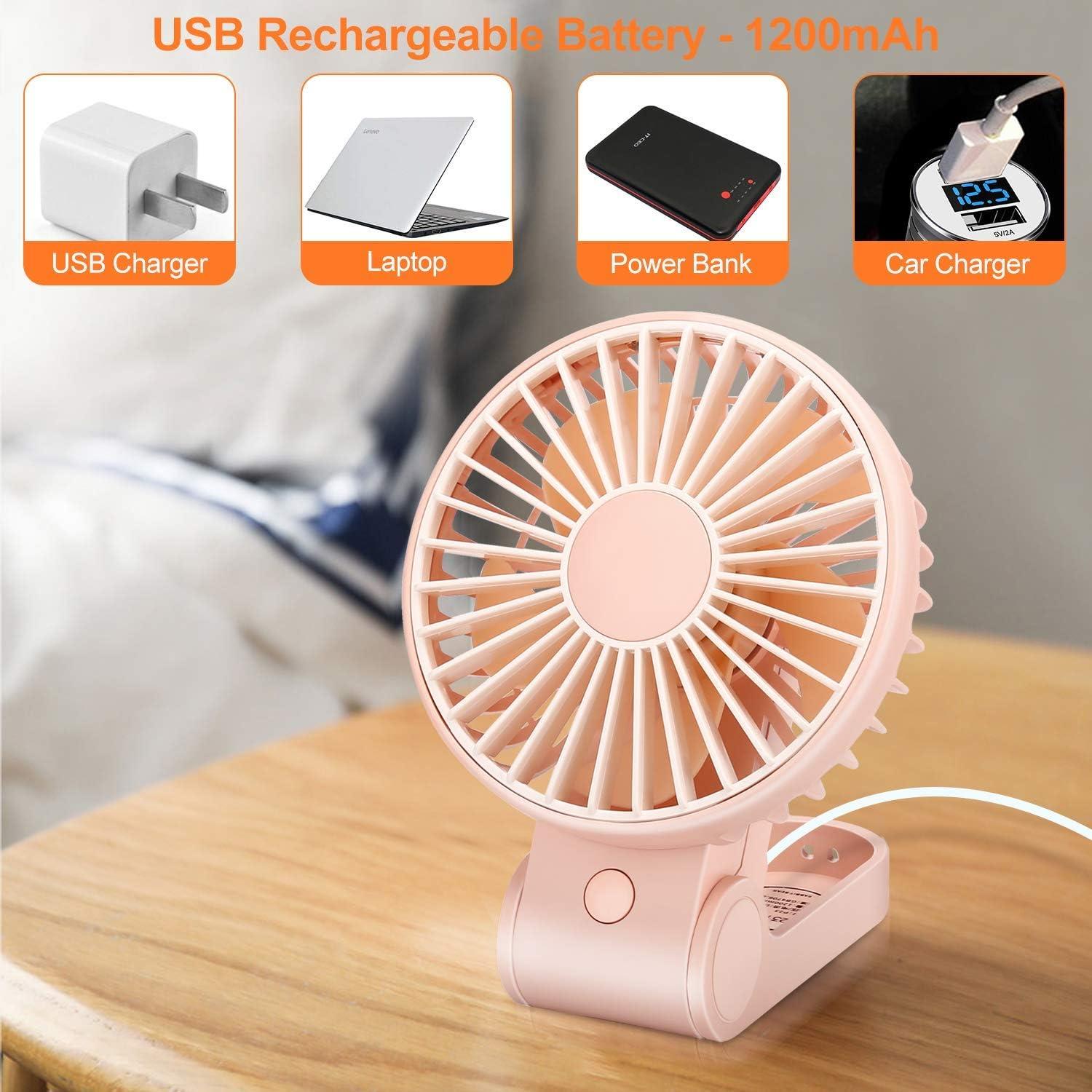 imageTriPole Mini Handheld Fan USB Portable Fans Rechargeable Battery Operated Foldable Desk Fan 3 Speed Hanging Personal Fan for Home Office Indoor Use Outdoor TravelPink