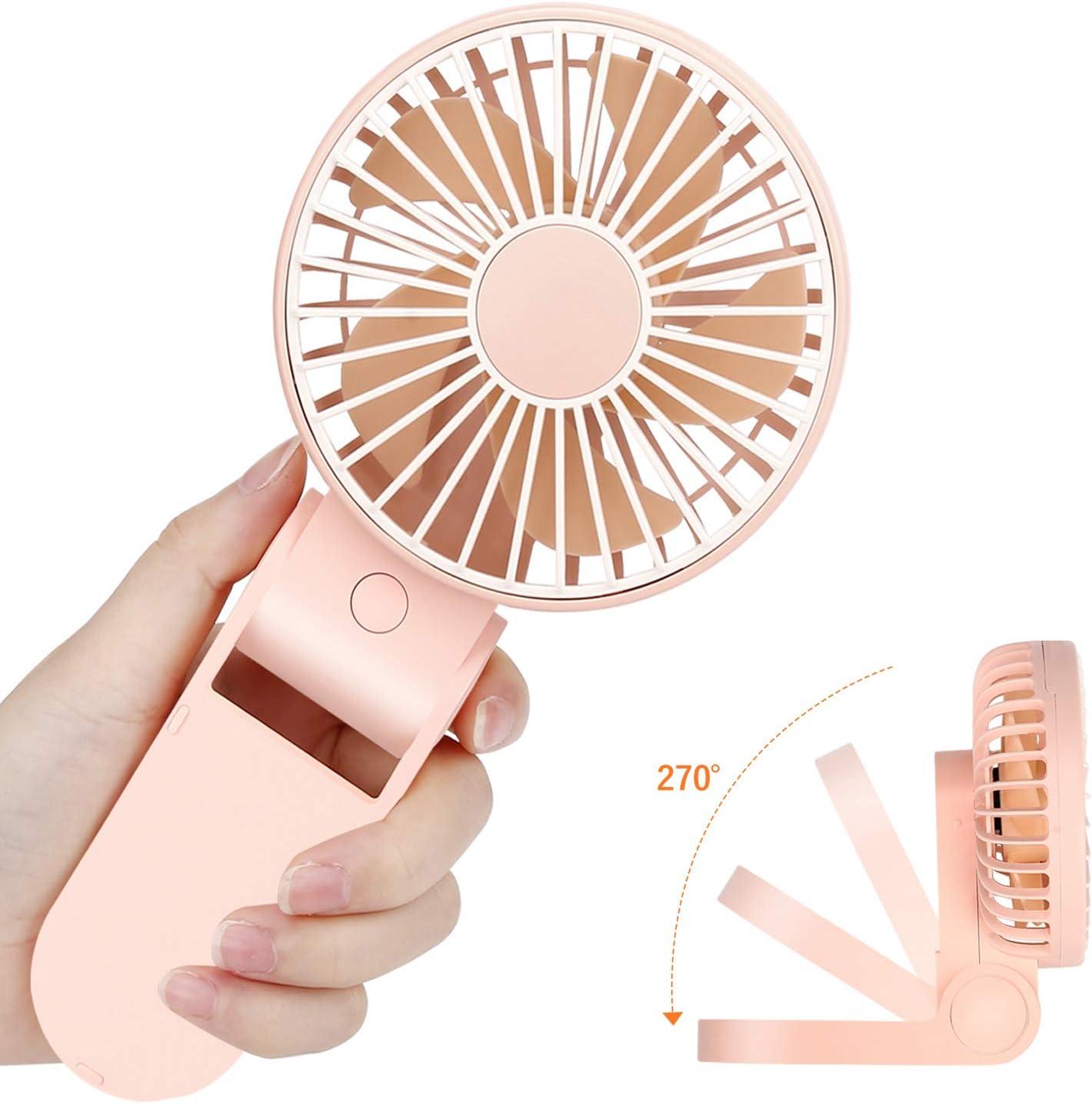 imageTriPole Mini Handheld Fan USB Portable Fans Rechargeable Battery Operated Foldable Desk Fan 3 Speed Hanging Personal Fan for Home Office Indoor Use Outdoor TravelPink
