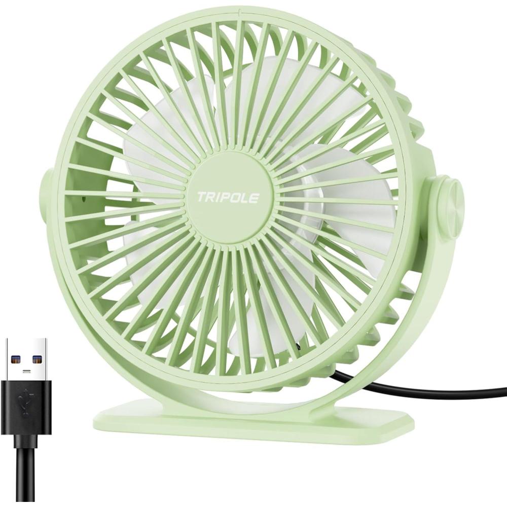 imageTriPole Desk Fan USB Powered Small Portable Fan 3 Speeds Adjustable Strong Breeze Mini Personal Fans 360 Rotation Quiet Plug In USB Fans for Desktop Bedroom Office Table Travel Black 49ft CableGreen