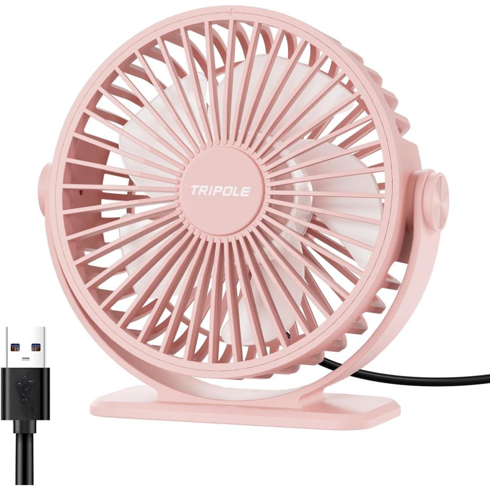 imageTriPole Desk Fan USB Powered Small Portable Fan 3 Speeds Adjustable Strong Breeze Mini Personal Fans 360 Rotation Quiet Plug In USB Fans for Desktop Bedroom Office Table Travel Black 49ft CablePink