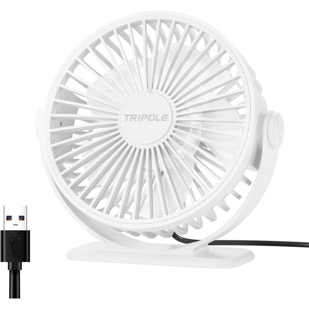 imageTriPole Desk Fan USB Powered Small Portable Fan 3 Speeds Adjustable Strong Breeze Mini Personal Fans 360 Rotation Quiet Plug In USB Fans for Desktop Bedroom Office Table Travel Black 49ft CableWhite