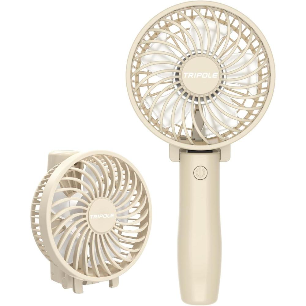 imageTriPole Handheld Fan Portable Mini Fan 3 Speeds Foldable Small Personal Rechargeable USB Desk Fans Powerful Hand Held Fans Battery Operated for Travel Outdoor Makeup Gifts Black 42 CoverBeige
