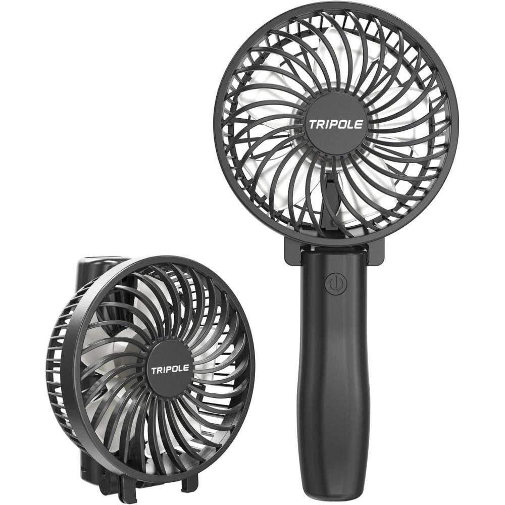 imageTriPole Handheld Fan Portable Mini Fan 3 Speeds Foldable Small Personal Rechargeable USB Desk Fans Powerful Hand Held Fans Battery Operated for Travel Outdoor Makeup Gifts Black 42 CoverBlack