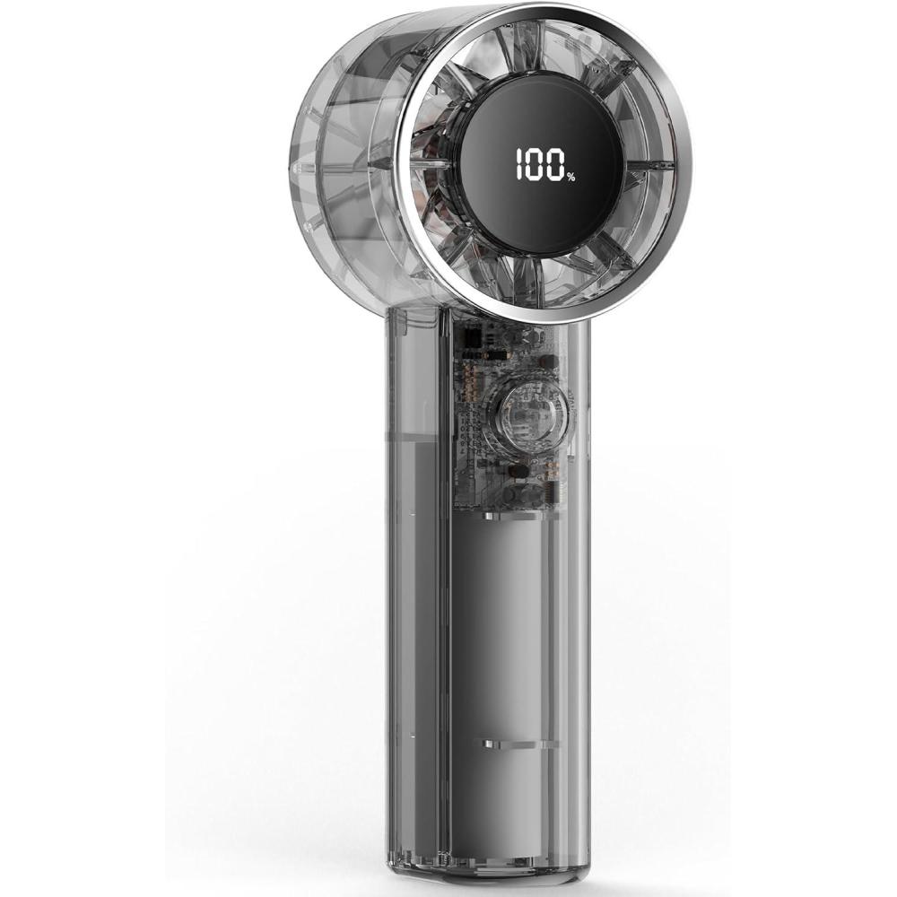 imageTriPole Transparent Portable Handheld Fan High Speed 1100 Adjustable Turbo Mini Fan 4000mAh Battery USB Rechargeable with Digital Display Max 20H Cooling Time Outdoor Travel Beach Essentials BlueBlack