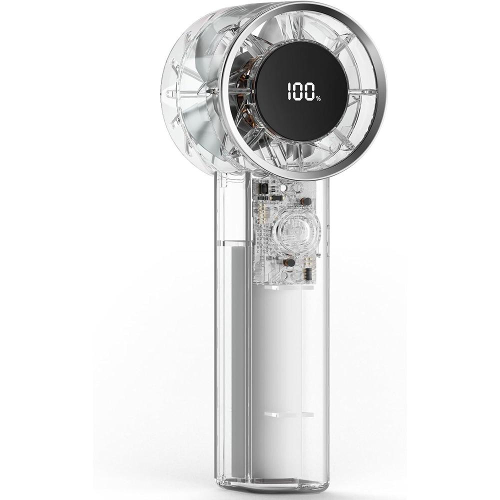imageTriPole Transparent Portable Handheld Fan High Speed 1100 Adjustable Turbo Mini Fan 4000mAh Battery USB Rechargeable with Digital Display Max 20H Cooling Time Outdoor Travel Beach Essentials BlueWhite