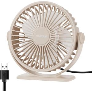 TriPole Desk Fan USB Powered Small Portable Fan, 3 Speeds Adjustable Strong Breeze Mini Personal Fans, 360° Rotation Quiet Plug In USB Fans for Desktop Bedroom Office Table Travel, Black, 4.9ft Cable(Beige)