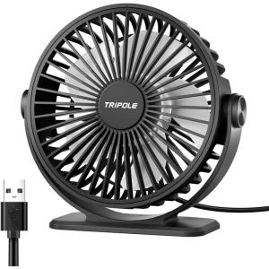 TriPole Desk Fan USB Powered Small Portable Fan, 3 Speeds Adjustable Strong Breeze Mini Personal Fans, 360° Rotation Quiet Plug In USB Fans for Desktop Bedroom Office Table Travel, Black, 4.9ft Cable(Black)