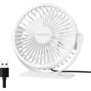 TriPole Desk Fan USB Powered Small Portable Fan, 3 Speeds Adjustable Strong Breeze Mini Personal Fans, 360° Rotation Quiet Plug In USB Fans for Desktop Bedroom Office Table Travel, Black, 4.9ft Cable(White)