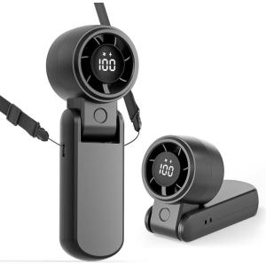 TriPole Portable Handheld Turbo Fan with Digital Display, 3-IN-1 Rechargeable Mini Travel Fan, Battery Operated, 190° Foldable for Desk & Neck, High Speed Personal Cooling Fans for Outdoor Trip Beach(Black)