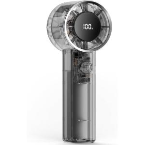 TriPole Transparent Portable Handheld Fan, High Speed 1-100 Adjustable Turbo Mini Fan, 4000mAh Battery USB Rechargeable with Digital Display, Max 20H Cooling Time Outdoor Travel Beach Essentials, Blue(Black)