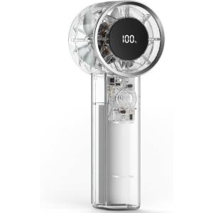 TriPole Transparent Portable Handheld Fan, High Speed 1-100 Adjustable Turbo Mini Fan, 4000mAh Battery USB Rechargeable with Digital Display, Max 20H Cooling Time Outdoor Travel Beach Essentials, Blue(White)