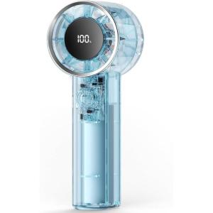 TriPole Transparent Portable Handheld Fan, High Speed 1-100 Adjustable Turbo Mini Fan, 4000mAh Battery USB Rechargeable with Digital Display, Max 20H Cooling Time Outdoor Travel Beach Essentials, Blue(Blue)