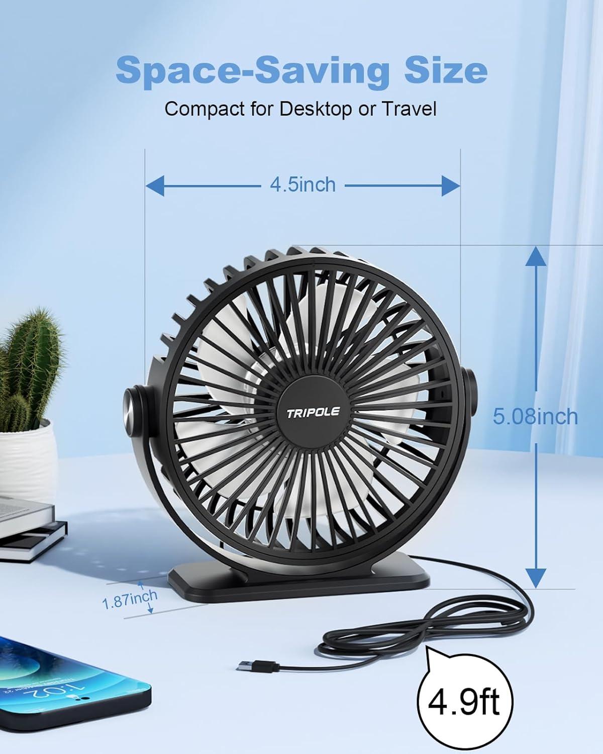 imageTriPole Handheld Mini Fan USB Powered Desk Fan Bundle Portable Small Fan for Travel Speed Adjustable Powerful Personal Fans for Office Outdoor