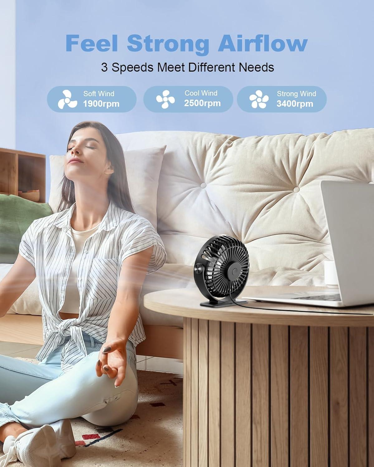 imageTriPole Mini Handheld Fan USB Desk Fan Bundle Strong Airflow Portable Small Fans for Desktop Office Outdoor Travel
