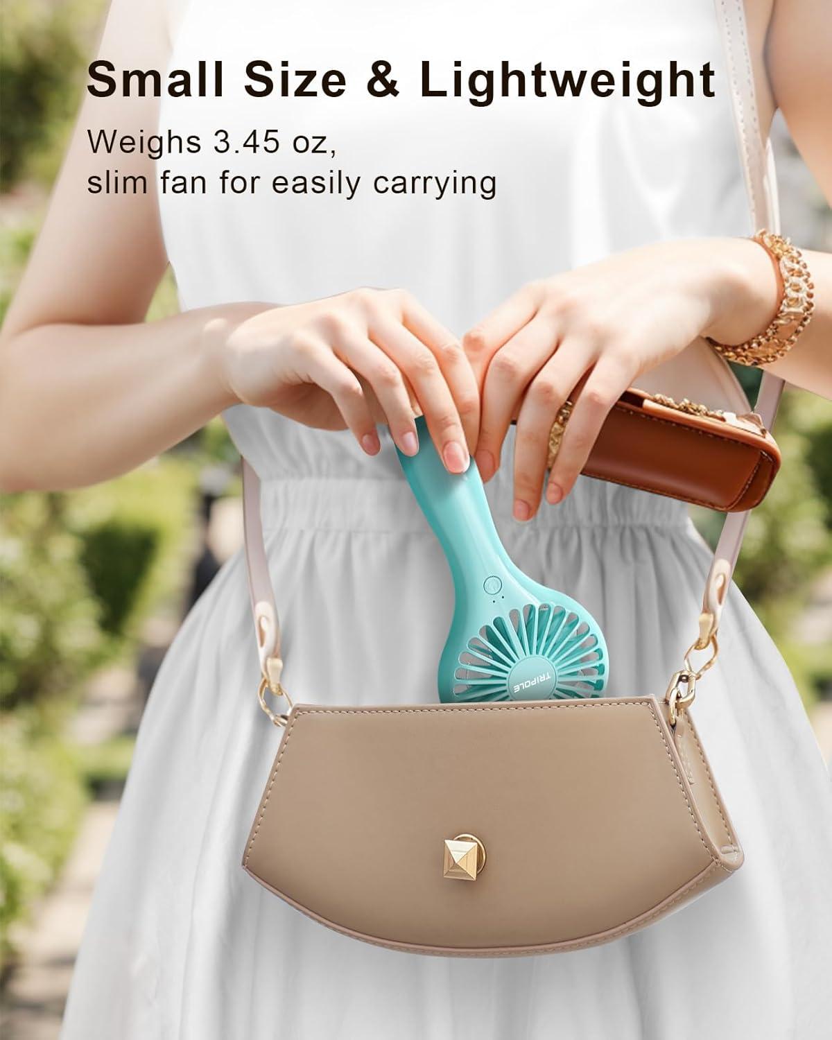 imageTriPole Mini Handheld Fan with Water Spray Misting Fan Bundle Strong Airflow Portable Rechargeable Battery Operated Summer Essentials for Outdoor Travel