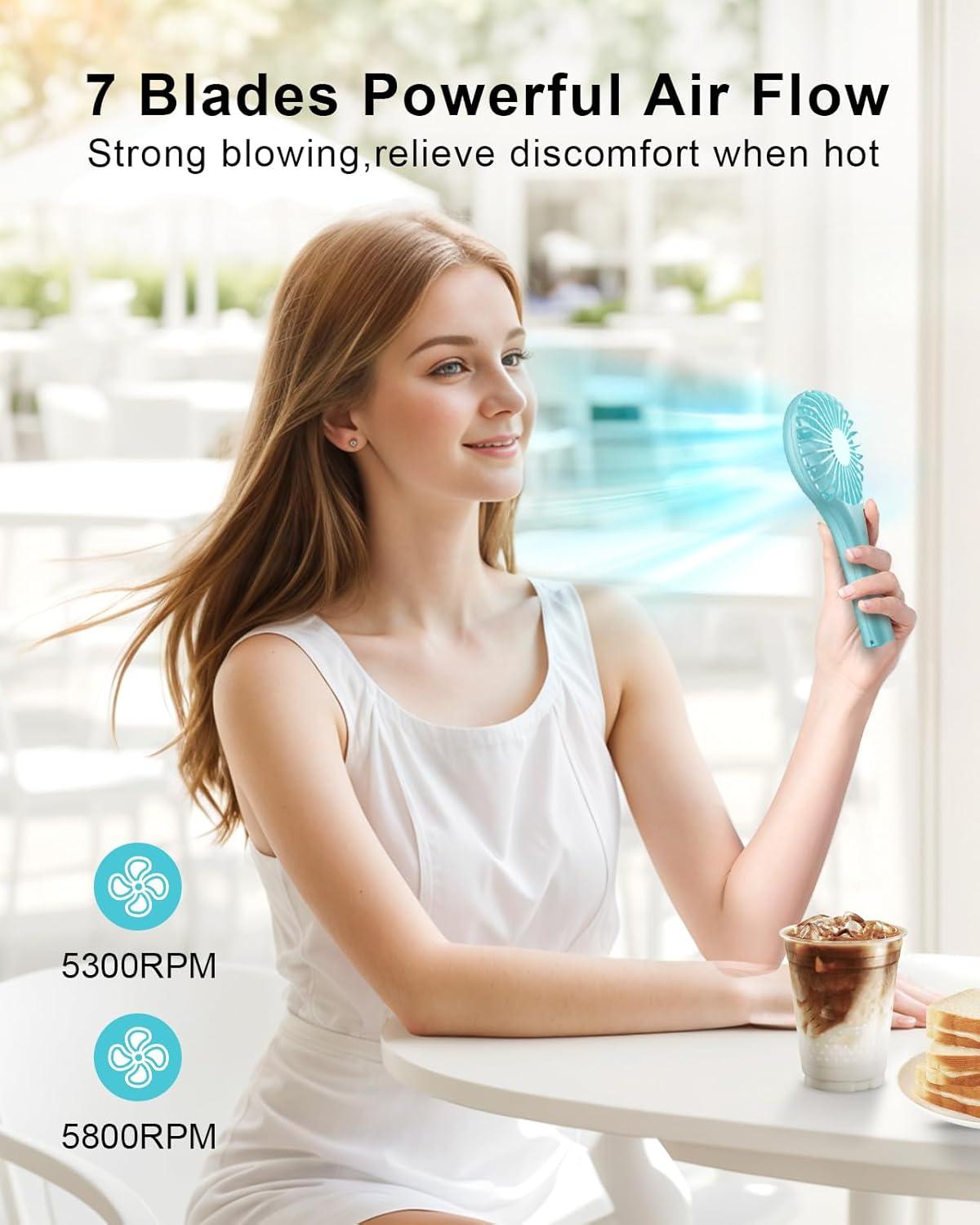 imageTriPole Mini Handheld Fan with Water Spray Misting Fan Bundle Strong Airflow Portable Rechargeable Battery Operated Summer Essentials for Outdoor Travel