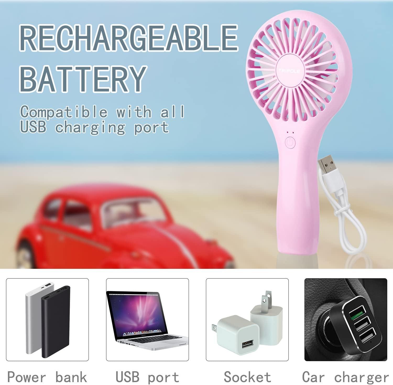 imageTriPole Pink Handheld Fans Bundle Mini Personal Fan Battery Operated Portable Fans for Kids Girls Children Students
