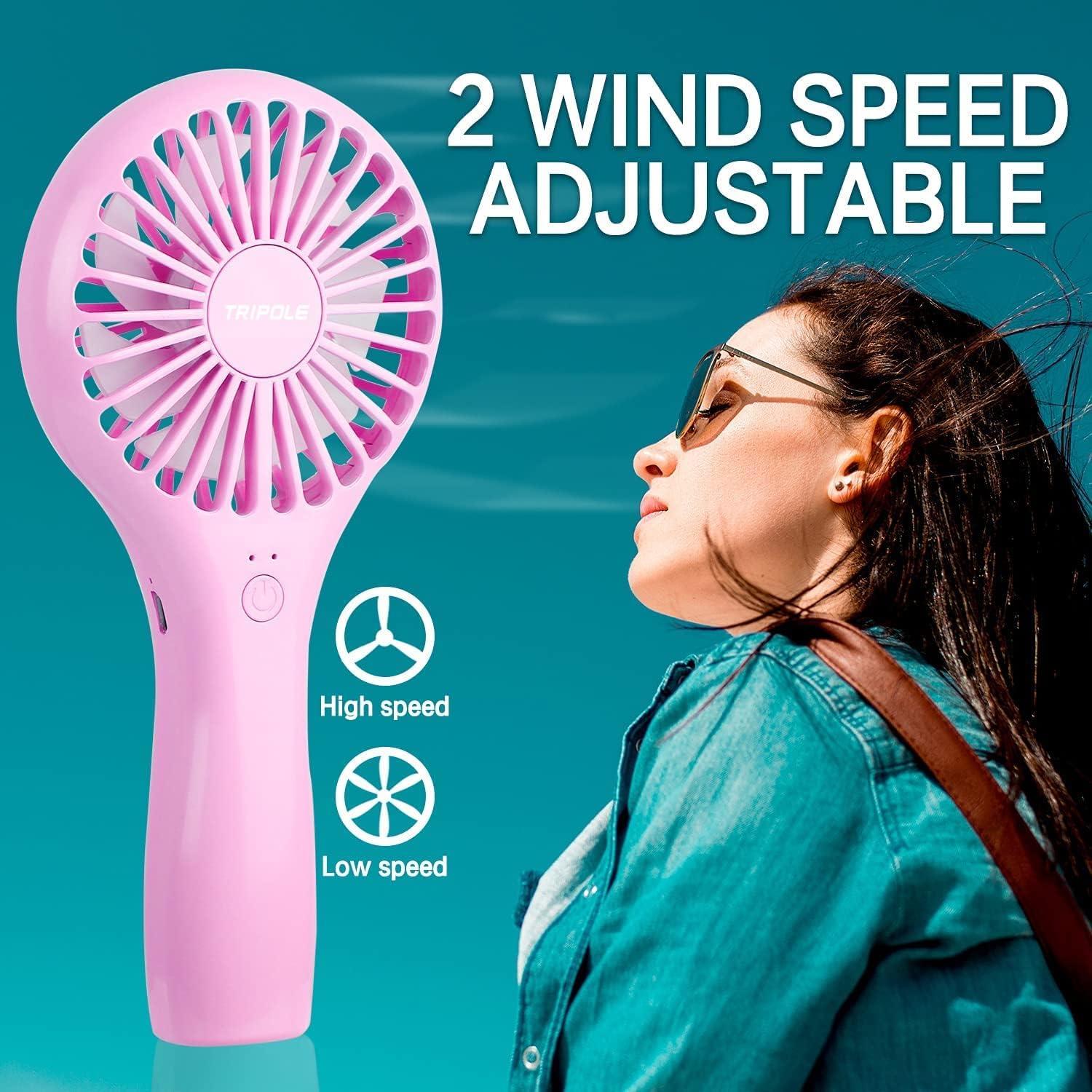imageTriPole Pink Handheld Fans Bundle Mini Personal Fan Battery Operated Portable Fans for Kids Girls Children Students