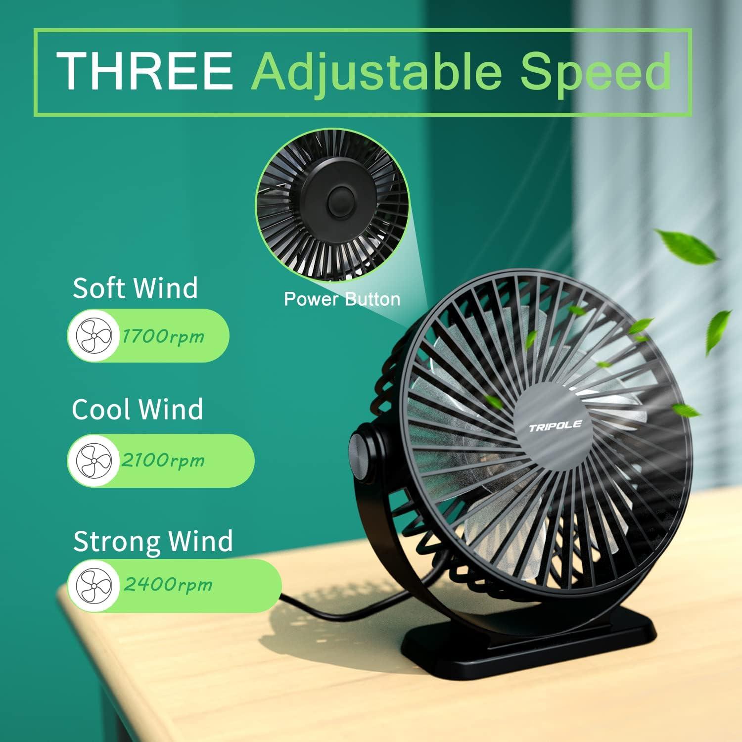 imageTriPole USB Powered Desk Fan and Lollipop Handheld Fan Bundle 3 Speeds Small Desk Fan 2 Speeds 5000mAh Battery Operated Portable Fan