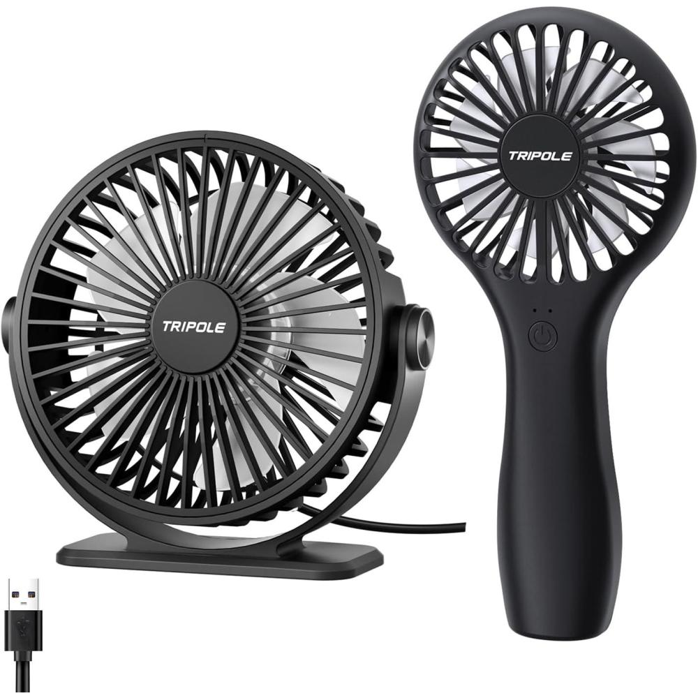 imageTriPole Handheld Mini Fan USB Powered Desk Fan Bundle Portable Small Fan for Travel Speed Adjustable Powerful Personal Fans for Office Outdoor