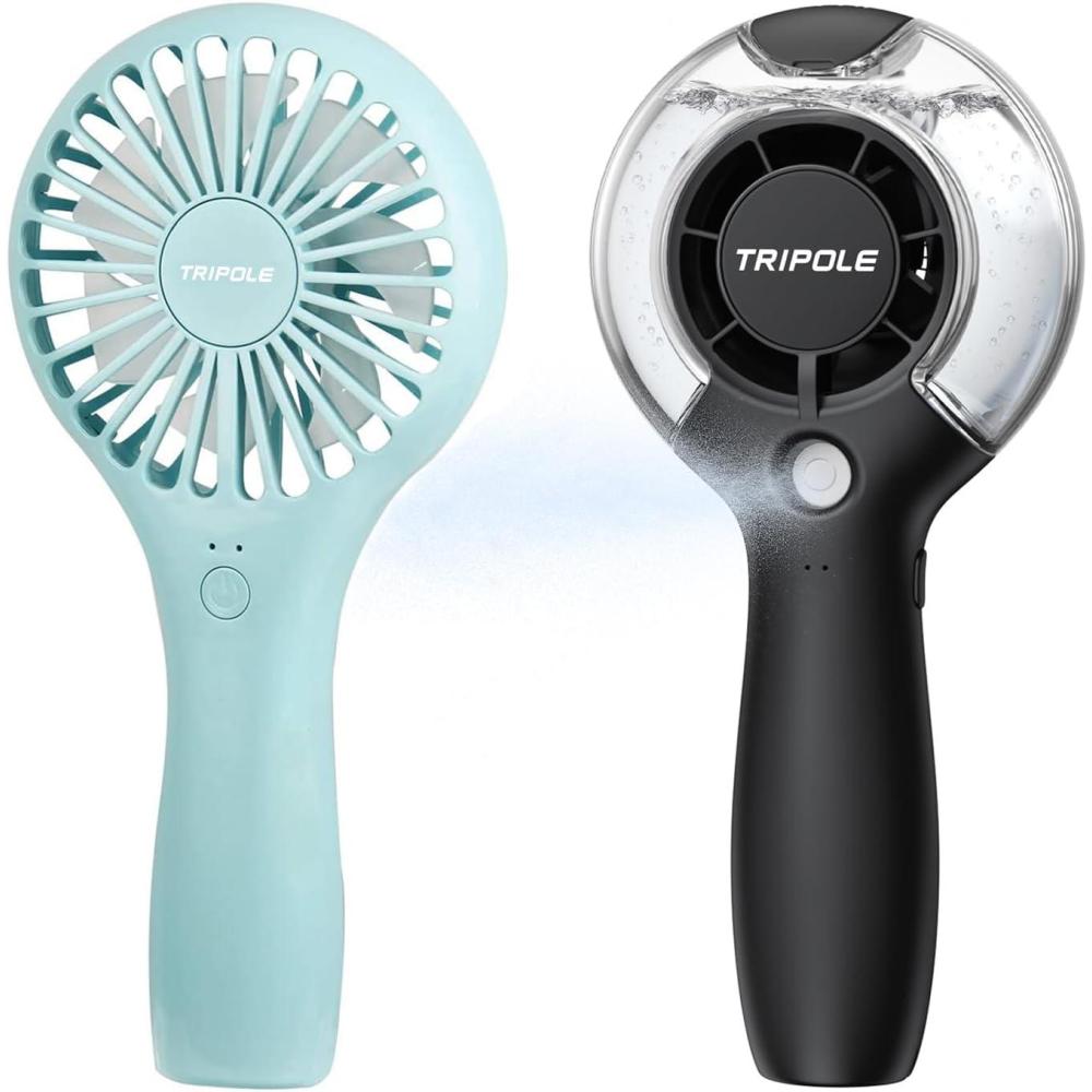 imageTriPole Mini Handheld Fan with Water Spray Misting Fan Bundle Strong Airflow Portable Rechargeable Battery Operated Summer Essentials for Outdoor Travel