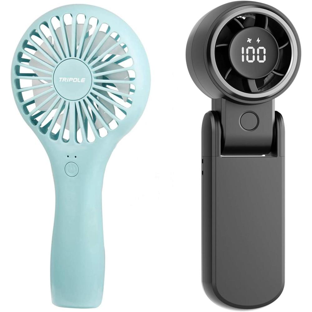 imageTriPole Portable Handheld Fan Bundle Battery Operated Mini Hand Held Fan for Lash Makeup High Speed Turbo Travel Fans for Outdoor Trip Beach Essentials