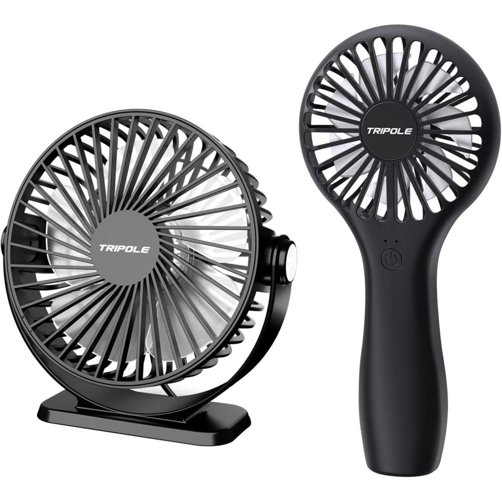 imageTriPole USB Powered Desk Fan and Lollipop Handheld Fan Bundle 3 Speeds Small Desk Fan 2 Speeds 5000mAh Battery Operated Portable Fan