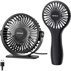 TriPole Handheld Mini Fan USB Powered Desk Fan Bundle, Portable Small Fan for Travel, Speed Adjustable Powerful Personal Fans for Office Outdoor