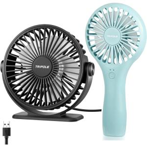 TriPole Mini Handheld Fan USB Desk Fan Bundle, Strong Airflow Portable Small Fans for Desktop Office Outdoor Travel