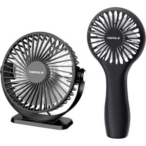 TriPole USB Powered Desk Fan and Lollipop Handheld Fan Bundle 3 Speeds Small Desk Fan 2 Speeds 5000mAh Battery Operated Portable Fan