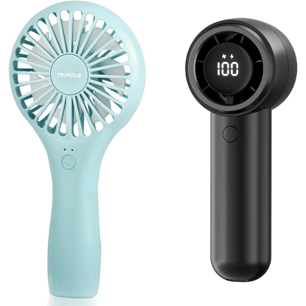 imageTriPole Mini Portable Handheld Fan Bundle Small Personal High Speed Turbo Rechargeable Battery Fan for Travel Outdoor Brach Essentials