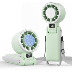 TriPole Portable Handheld Turbo Fan with Ice Cooling, 5 Speed Battery Rechargeable Foldable 3 in 1 Mini Fan, Neck & Desk Fan, Quiet Personal Fans for Outdoor, Travel, Camping, Hiking, Working(Green)