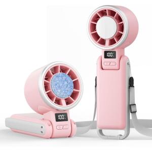 TriPole Portable Handheld Turbo Fan with Ice Cooling, 5 Speed Battery Rechargeable Foldable 3 in 1 Mini Fan, Neck & Desk Fan, Quiet Personal Fans for Outdoor, Travel, Camping, Hiking, Working(Pink)