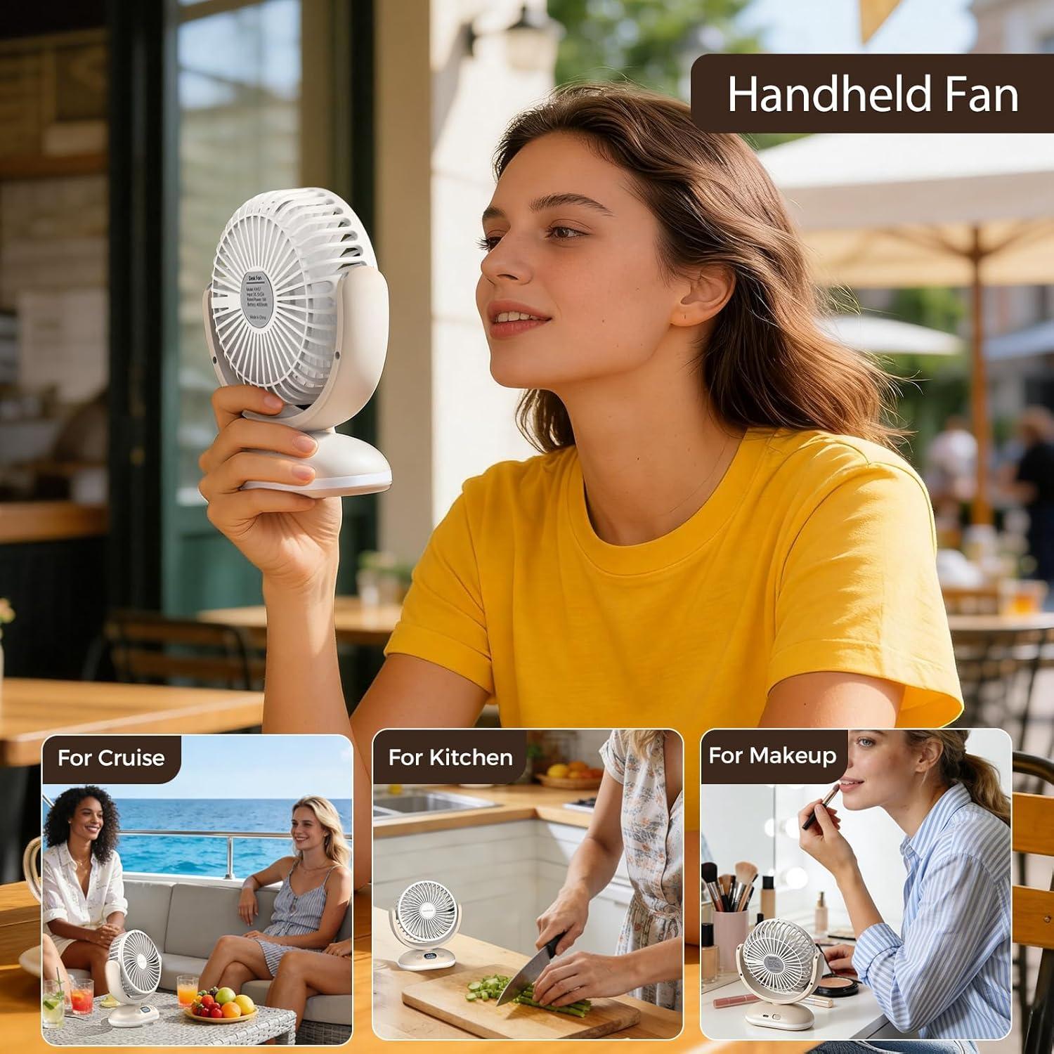 image:imageTriPole Desk Fan Small Quiet Rechargeable Portable Fan for Travel with Smart Display amp LED Light 31H Runtime 4 Speeds Mini Battery Operated Fans for Bedroom Sleeping Office Outdoor Camping Cruise