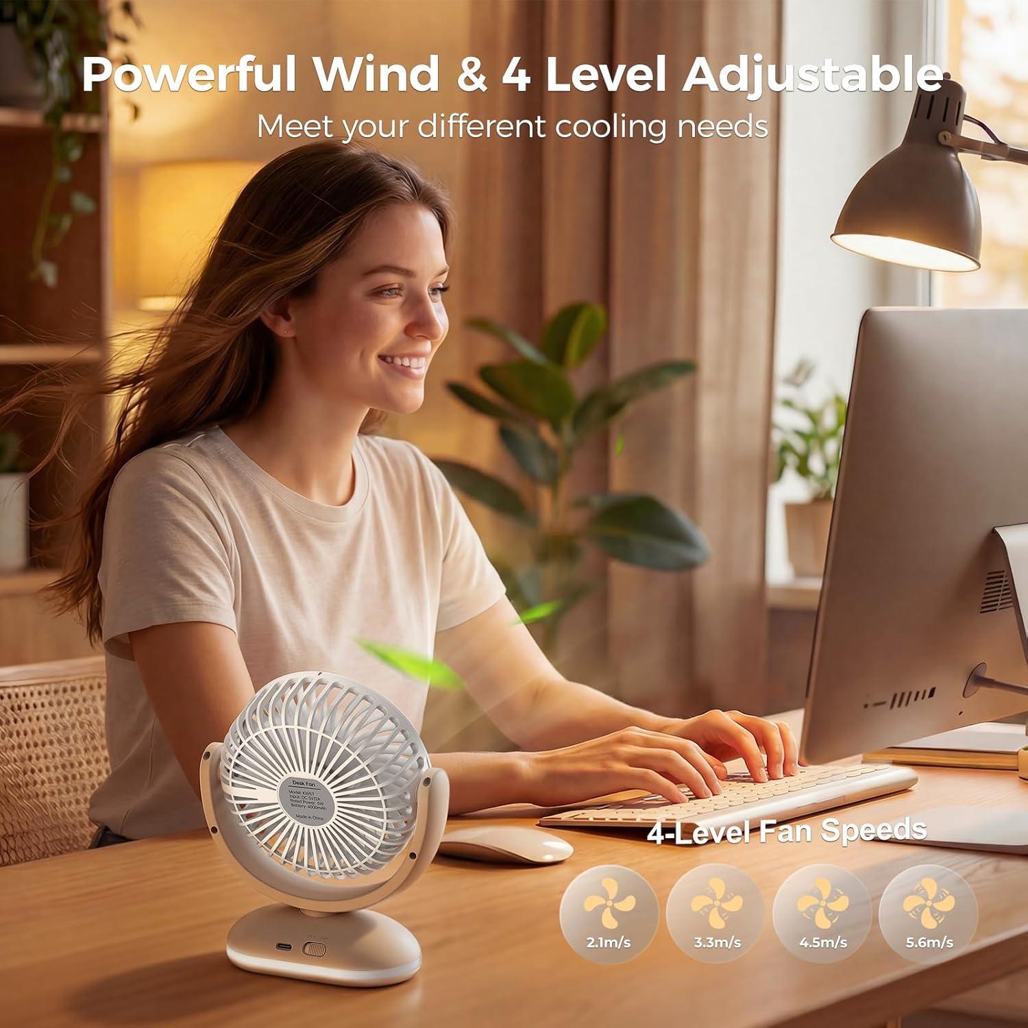 image:imageTriPole Desk Fan Small Quiet Rechargeable Portable Fan for Travel with Smart Display amp LED Light 31H Runtime 4 Speeds Mini Battery Operated Fans for Bedroom Sleeping Office Outdoor Camping Cruise