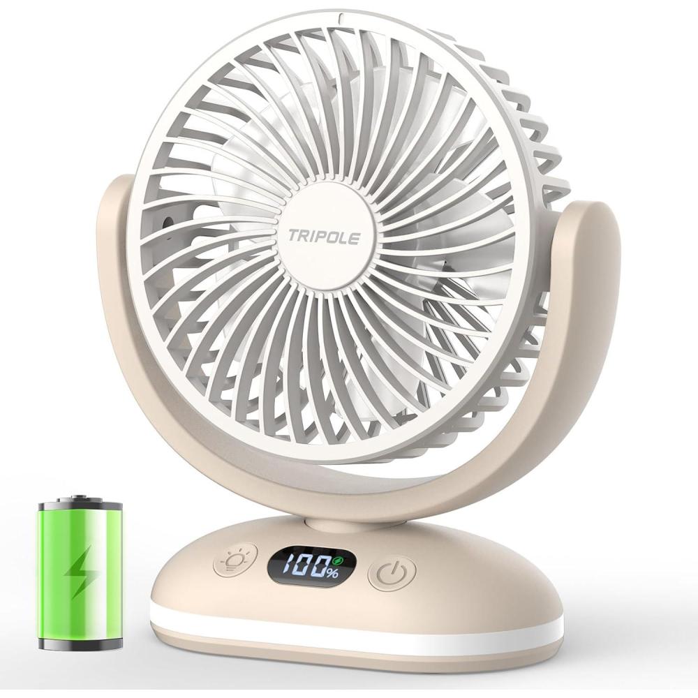 image:imageTriPole Desk Fan Small Quiet Rechargeable Portable Fan for Travel with Smart Display amp LED Light 31H Runtime 4 Speeds Mini Battery Operated Fans for Bedroom Sleeping Office Outdoor Camping Cruise