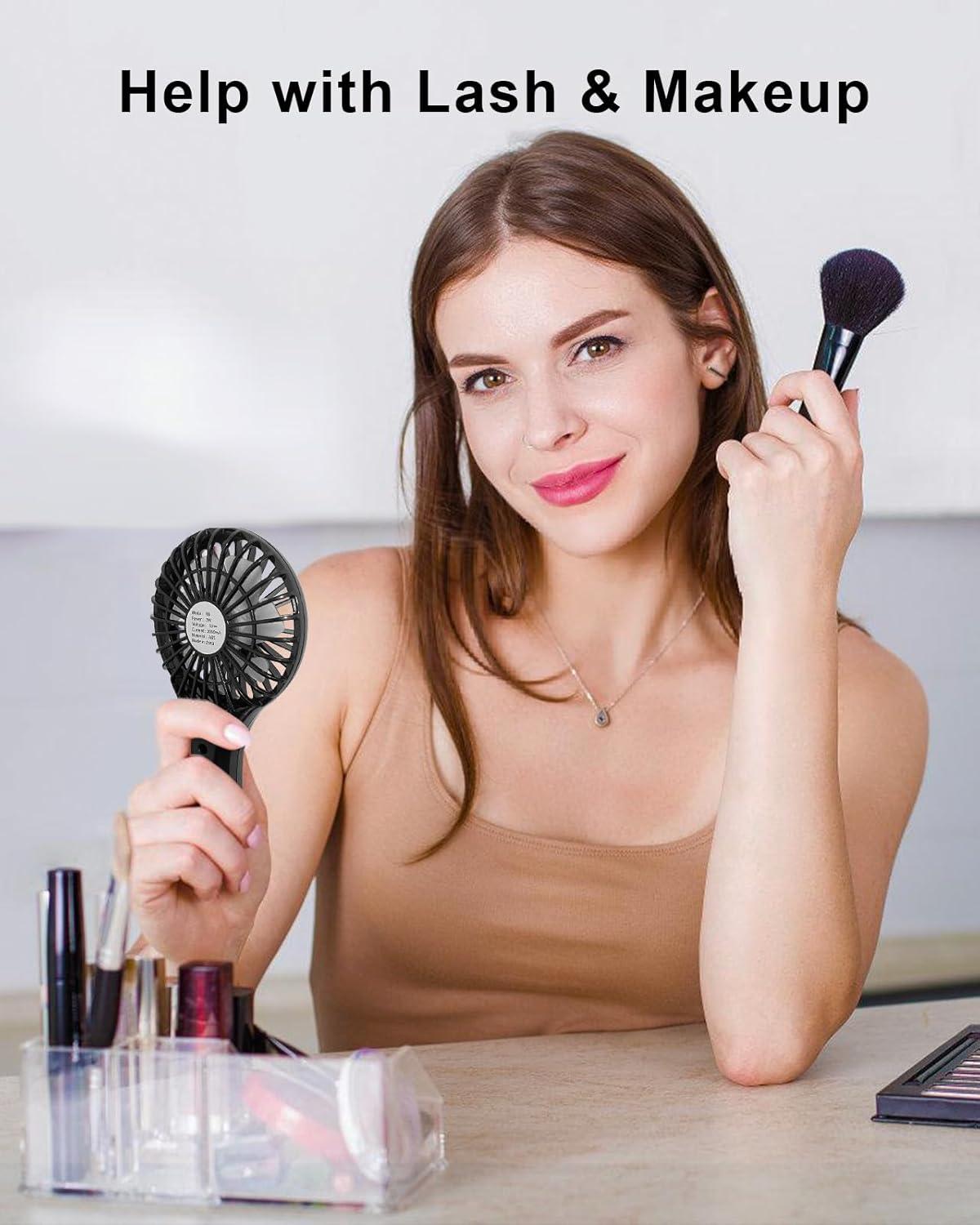 image:imageTriPole Portable Handheld Fan Mini Personal Fan with 3 Speeds Powerful Battery Hand Held Fans for Travel Trip Outdoor Concerts Cute Small Rechargeable Lash Fans for Makeup Skincare Drying CreamBlack