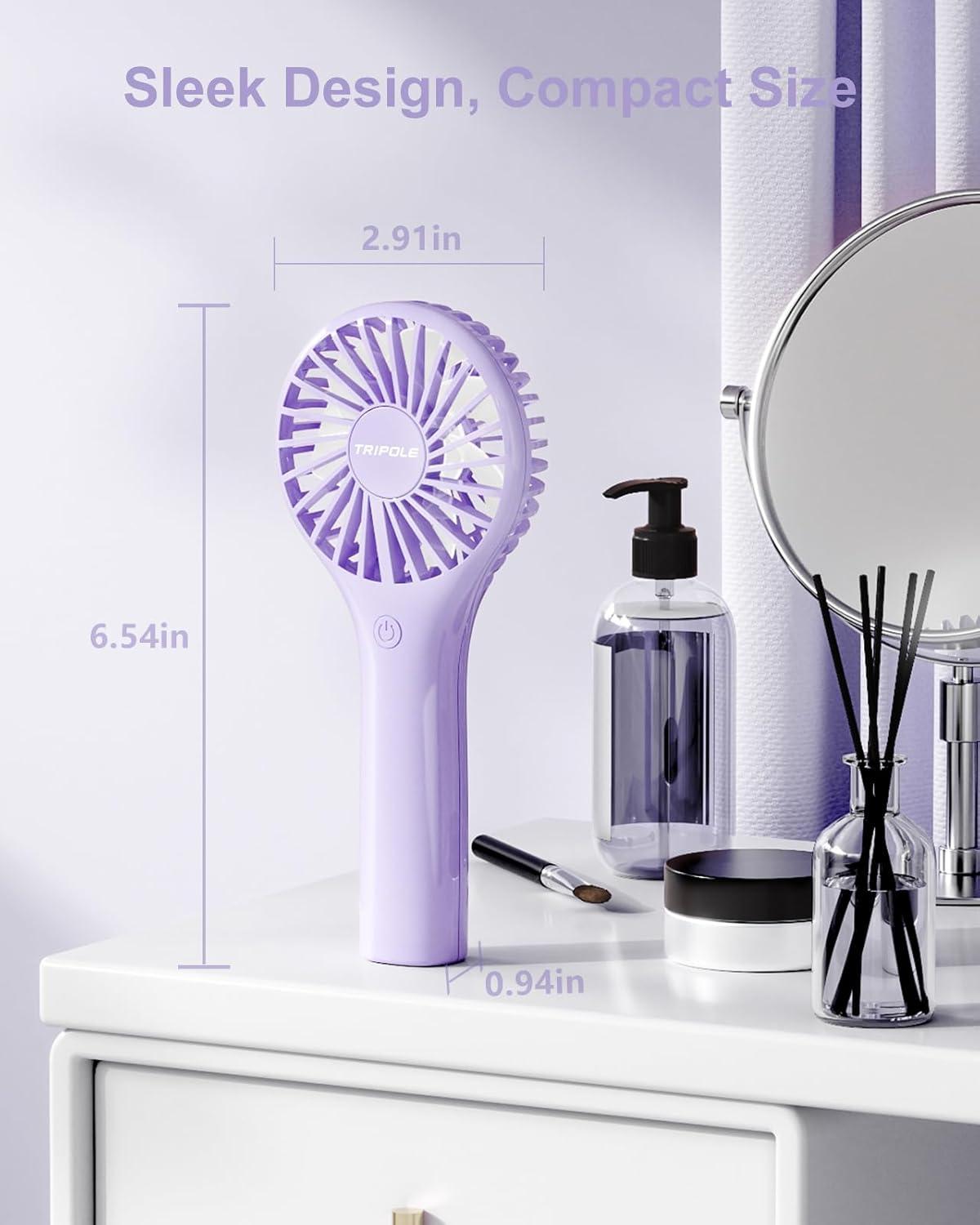 image:imageTriPole Portable Handheld Fan Mini Personal Fan with 3 Speeds Powerful Battery Hand Held Fans for Travel Trip Outdoor Concerts Cute Small Rechargeable Lash Fans for Makeup Skincare Drying CreamPurple3 Speed